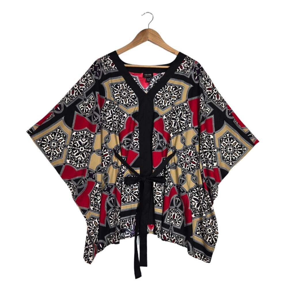 Nicole by Nicole Miller Kimono Blouse XS Red Black Medallion Boho Festival NWT